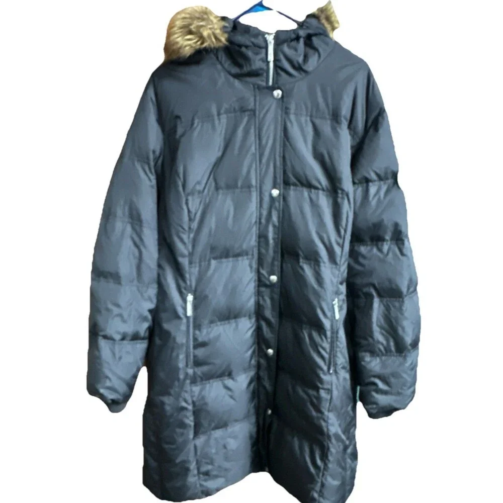 Michael Kors Women’s Black Long Puffer Coat 2X Faux Fur Hood Winter Jacket